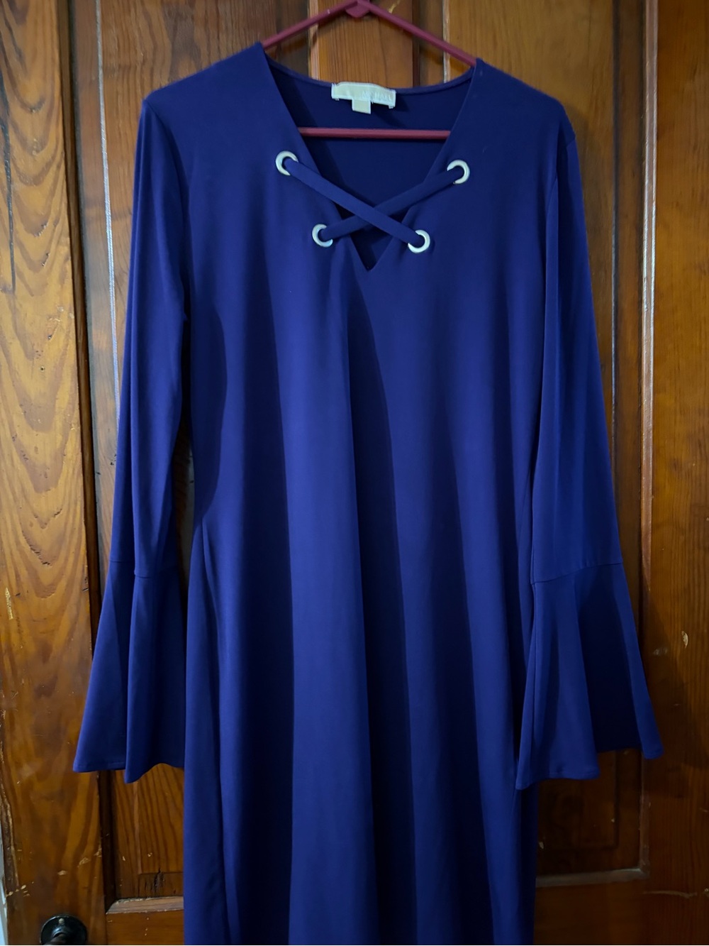 Purple Lace-Up Bell Sleeve Women's Dress